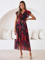 Women's Simple Floral V-Neck Short Sleeve Maxi Dress