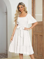 Women's Boho Flowy Long Sleeve Square Neck Floral Midi Dress