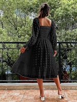 Women's Boho Flowy Long Sleeve Square Neck Floral Midi Dress