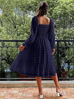 Women's Boho Flowy Long Sleeve Square Neck Floral Midi Dress