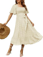Women's Boho Flowy Long Sleeve Square Neck Floral Midi Dress