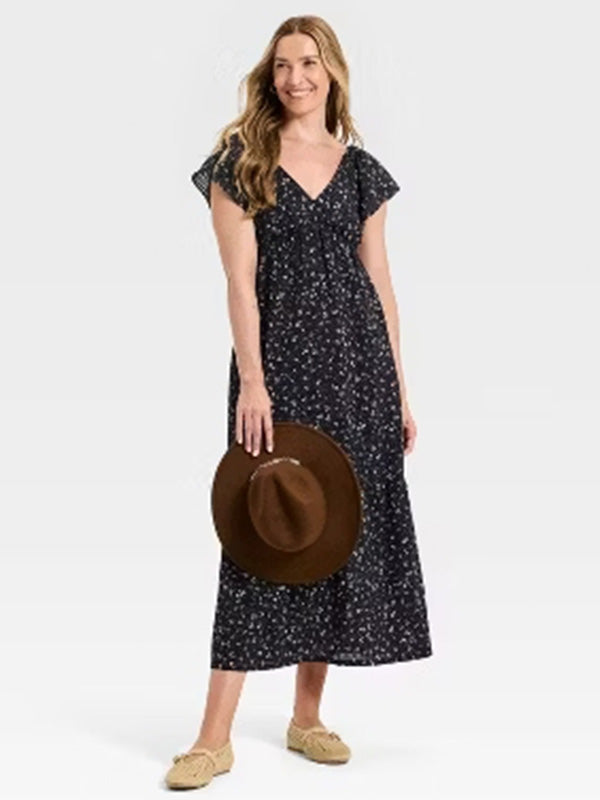 Universal Thread Floral Flutter-SleeveMaxi Dress for Women
