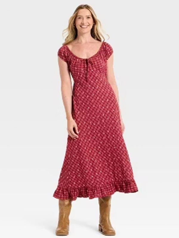 Women's Causal Puff Short Sleeve Maxi Sundress