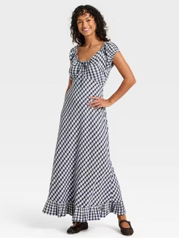 Women's Causal Puff Short Sleeve Maxi Sundress