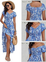 Women’s Floral Smocked Tiered Maxi Dress - Casual Boho A-Line