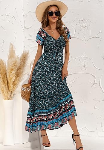 Women’s Floral Smocked Tiered Maxi Dress - Casual Boho A-Line
