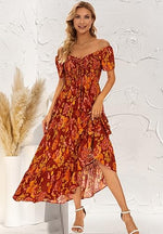 Women’s Floral Smocked Tiered Maxi Dress - Casual Boho A-Line