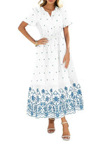 Women's Casual Summer Boho V-Neck Maxi Dress（White）