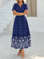 Women's Casual Summer Boho V-Neck Maxi Dress（White）