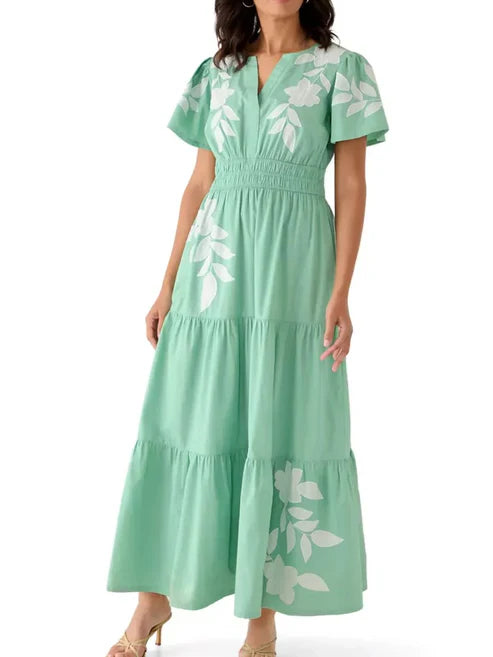 Women's Casual Printed Smocked Waist Maxi Dress