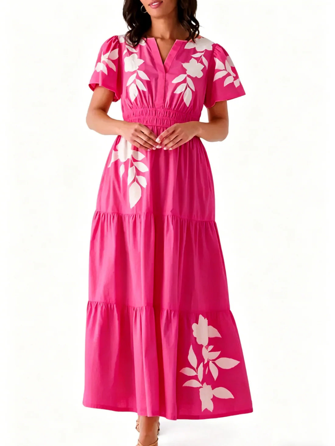 Women's Casual Printed Smocked Waist Maxi Dress