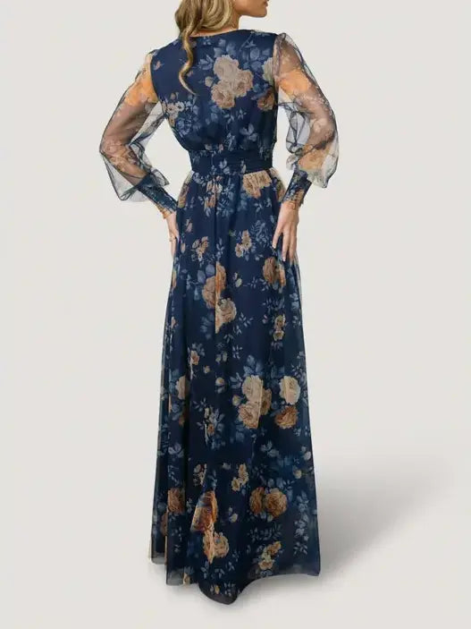 Layla Tulle Casual Maxi Dress | Blue + Golden Floral