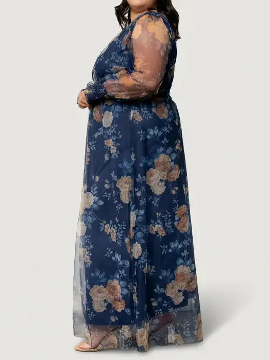 Layla Tulle Casual Maxi Dress | Blue + Golden Floral