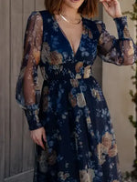 Layla Tulle Casual Maxi Dress | Blue + Golden Floral