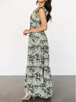 Vintage Garden Floral Tiered Maxi Dress with Ruffle Sleeves