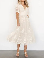 Romantic Cream Lace Wedding Guest & Party Midi Dress
