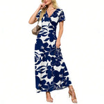 Women's V neck Ankle Length Floral Print Beach Long Flowy Maxi Dresses With Pockets