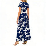 Women's V neck Ankle Length Floral Print Beach Long Flowy Maxi Dresses With Pockets