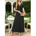 Women's V neck Ankle Length Floral Print Beach Long Flowy Maxi Dresses With Pockets