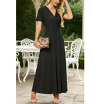 Women's V neck Ankle Length Floral Print Beach Long Flowy Maxi Dresses With Pockets