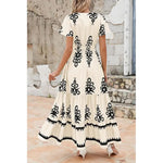 Women's Summer Casual V Neck Boho Maxi Dress Flowy Aline Bell Sleeve Tiered Floral Dresses with Pocket Comfort Bohemian Womenswear V-Neck Short Sleeve