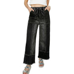 Women’s High-Waist Drawstring Wide-Leg Denim Jeans with Pockets