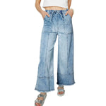 Women’s High-Waist Drawstring Wide-Leg Denim Jeans with Pockets