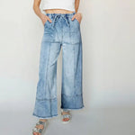 Women’s High-Waist Drawstring Wide-Leg Denim Jeans with Pockets