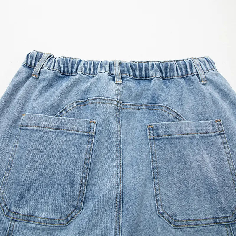 Women’s High-Waist Drawstring Wide-Leg Denim Jeans with Pockets