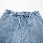 Women’s High-Waist Drawstring Wide-Leg Denim Jeans with Pockets