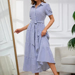 Women’s Button-Down Striped Maxi Dress with Belt