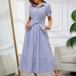 Women’s Button-Down Striped Maxi Dress with Belt