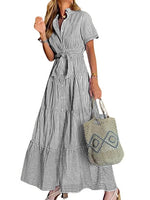 Women’s Button-Down Striped Maxi Dress with Belt
