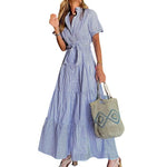 Women’s Button-Down Striped Maxi Dress with Belt