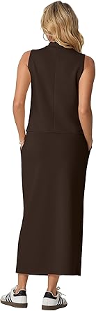 Two Piece Sets Mock-Neck Top & Elastic Waist Midi Skirt with Pockets