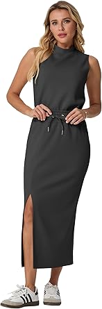 Two Piece Sets Mock-Neck Top & Elastic Waist Midi Skirt with Pockets
