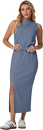 Two Piece Sets Mock-Neck Top & Elastic Waist Midi Skirt with Pockets