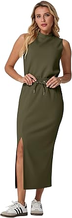 Two Piece Sets Mock-Neck Top & Elastic Waist Midi Skirt with Pockets