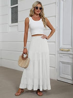 Women's Mock-Neck Matching Set: Effortless Wrinkle-Free Knit Midi Skirt Outfit