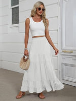 Women's Mock-Neck Matching Set: Effortless Wrinkle-Free Knit Midi Skirt Outfit