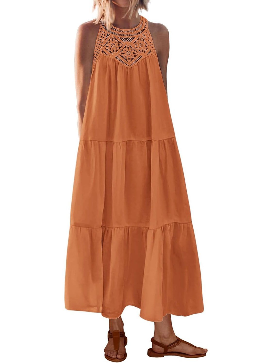 2026 Women's Boho Sleeveless Hollow Out Maxi Dress