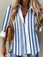Women's Stripes Long Sleeve Casual Loose Shirts