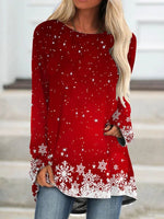 Christmas Long Sleeve Crew Neck Printed Tops T-shirt