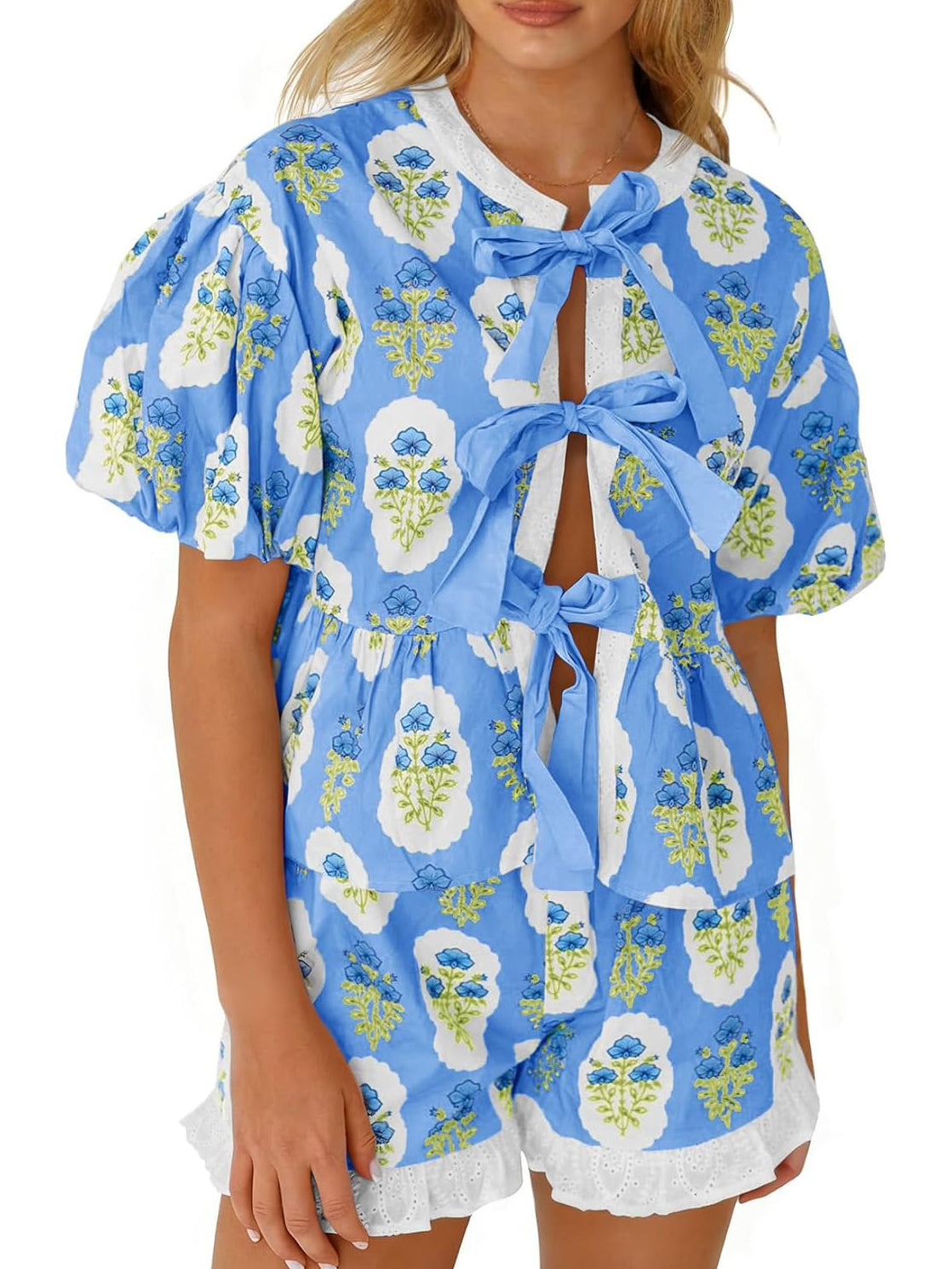 Women's Floral Print Bow Tie Summer Set