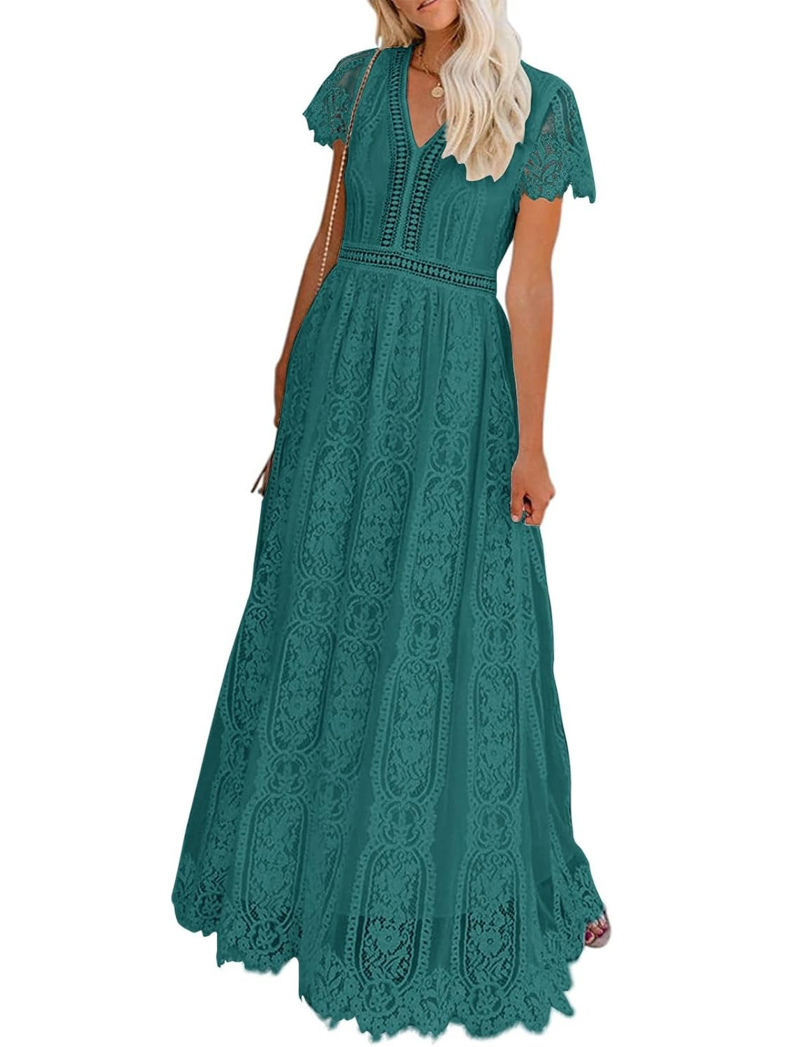 Women's V-Neck Short Sleeve Floral Lace Dress