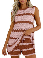 Women's Striped Knit Sleeveless Top and Shorts Co-ord Set