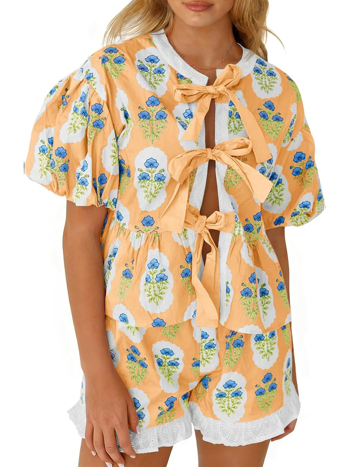 Women's Floral Print Bow Tie Summer Set