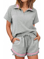 Women's Striped Trim Half-Zip Lounge Set