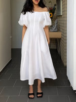 Fluttering Strapless Puffy Sleeve Dress