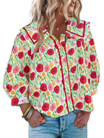 Women's Vibrant Floral Print Collar Blouse